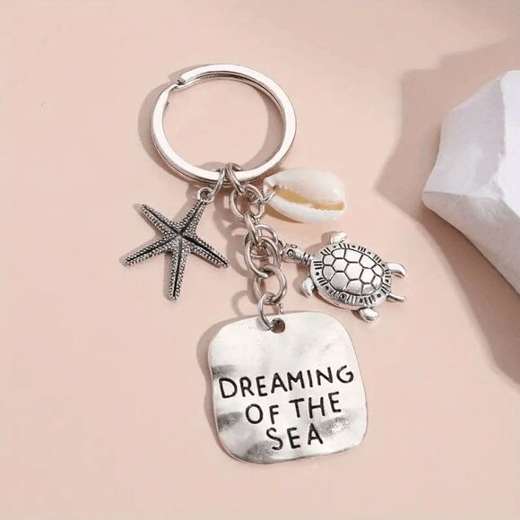 Turtle Starfish Shell Dreaming Of The Sea Keychain Key Ring - Picture 4 of 4